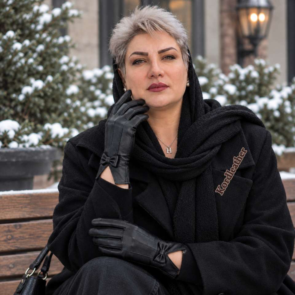 دستکش چرم طبیعی زنانه مدل پاپیون